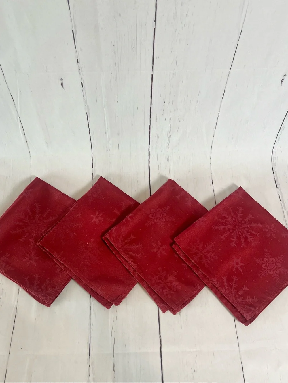 Lauren Ralph Lauren Holiday Napkins Set of 4 Burgundy Red Damask Snowflake